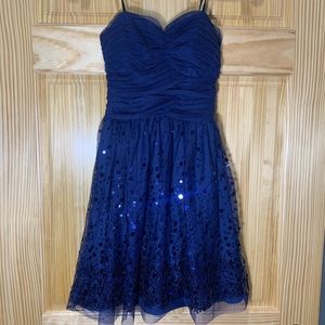 Navy blue sparkly strapless dress